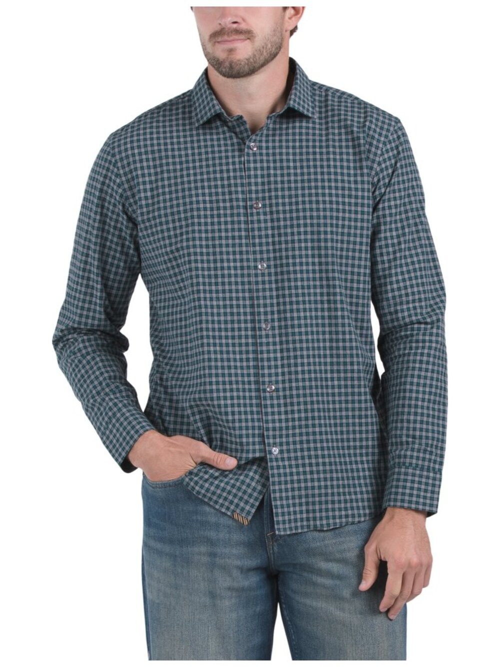 Billy Reid Hutcheson Sport Shirt Teal Plaid Check Cotton
